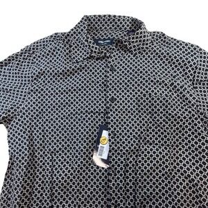 Linea Rosso Signature Silk Blend Honeycomb Print Button Down Shirt Black L J8